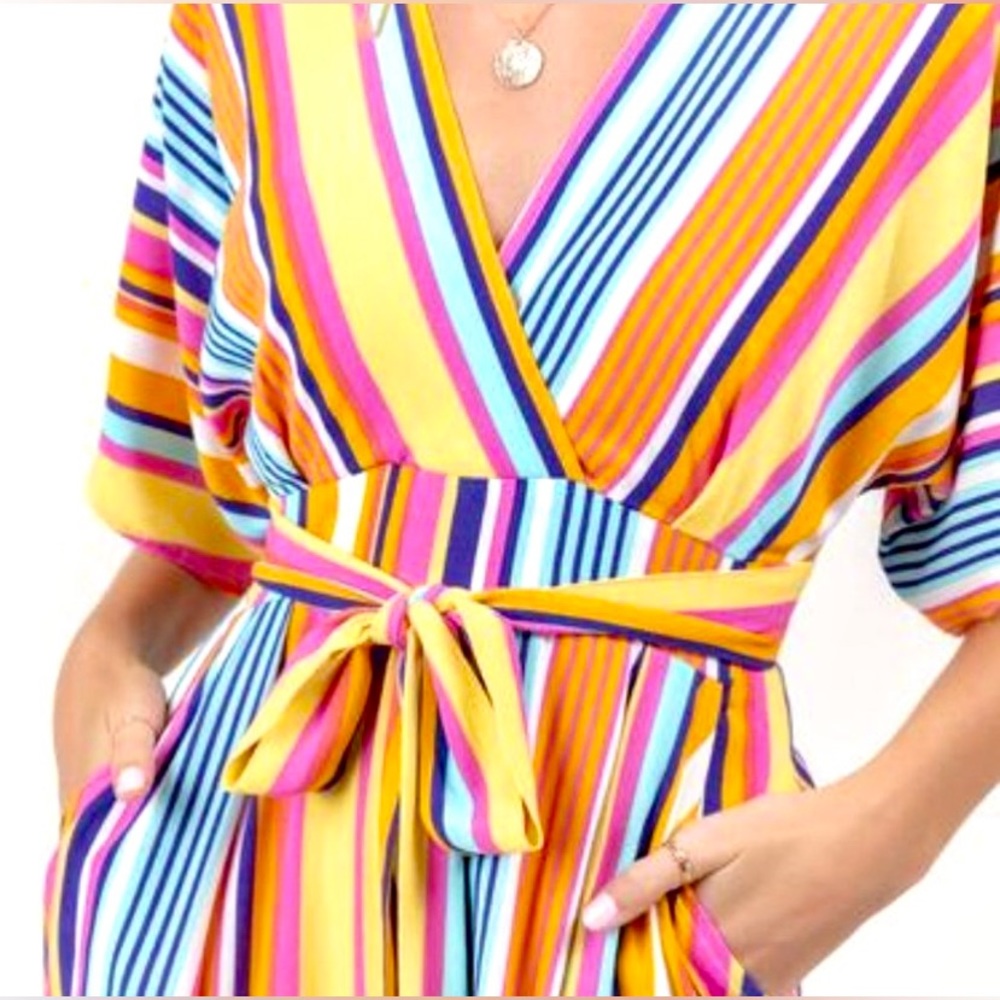 Maxi Dress Francesca's Harper Heritage Striped V-neck Colorful Festival Dress - Picture 6 of 17
